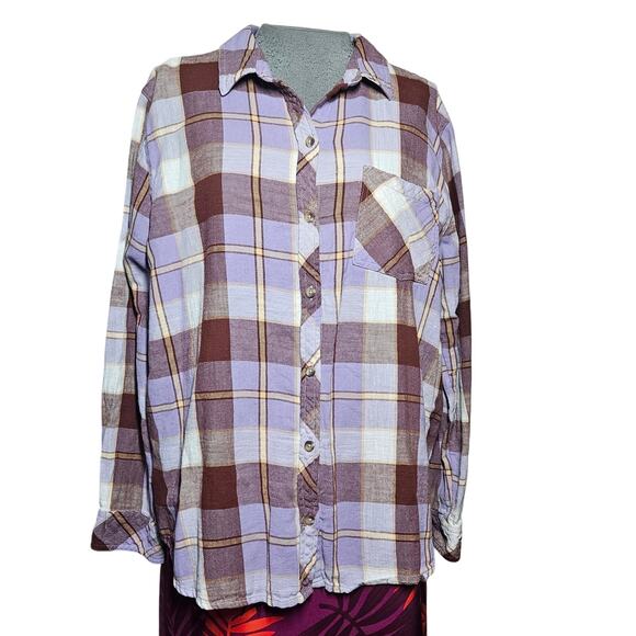 Plaid Cotton Button Down Top Size XL - Picture 1 of 4